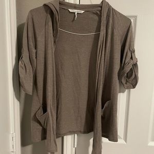 EUC French Connection XS Light olive hooded cardigan with open front